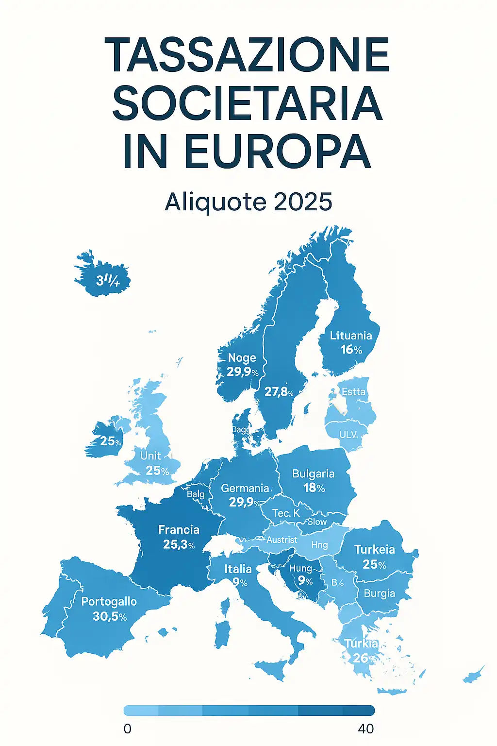 Carta dell'Europa con le aliquote fiscali societarie.